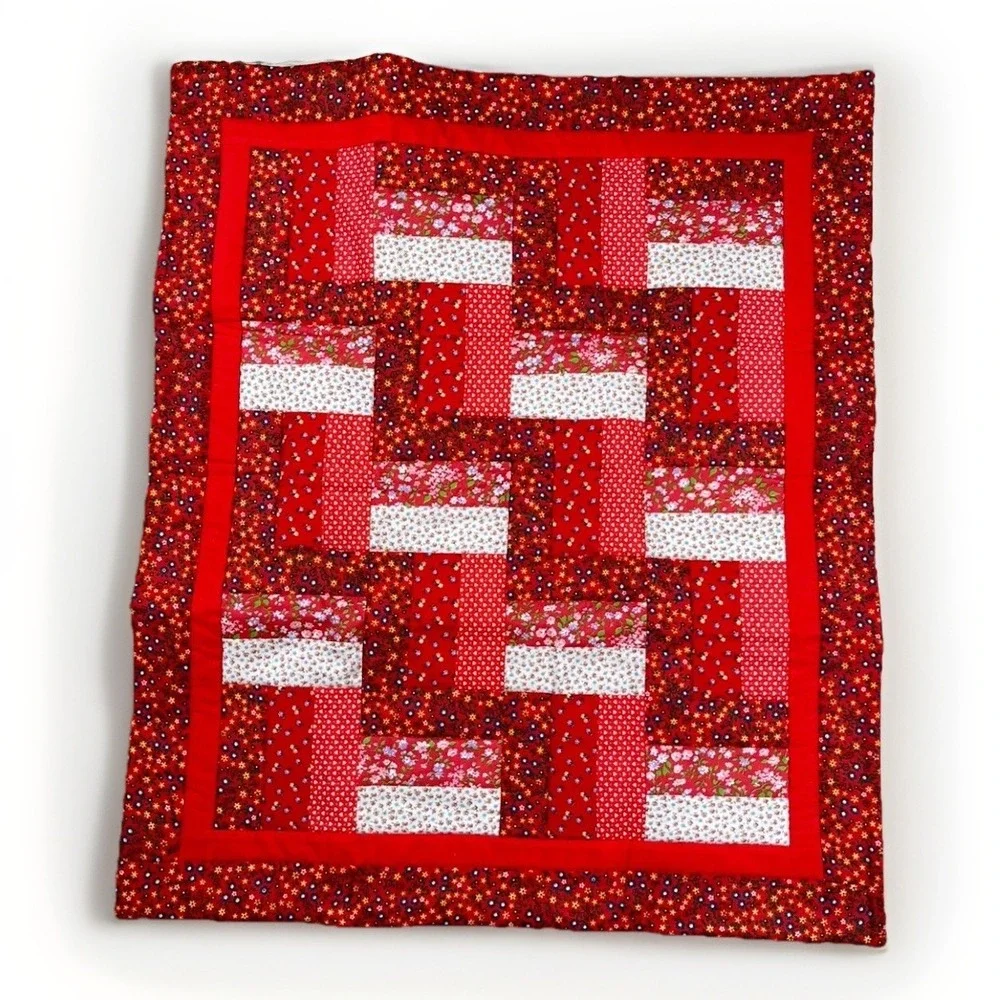 Vintage Log Cabin Baby Doll Quilt Country American Hand Made Grandmothers Granny